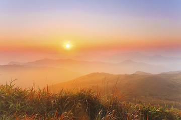Image showing Sunrise mountain at dawn