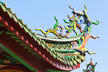 Image showing Colorful dragon statue on china temple roof