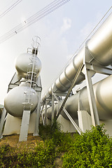 Image showing Industrial machines, pipes, tubes, machinery and steam turbine i