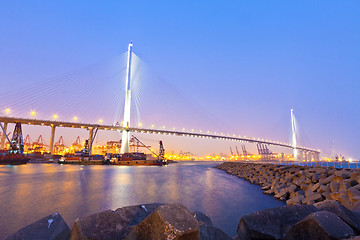 Image showing Hong Kong bridge at night