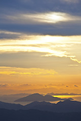 Image showing Sunset at sea and mountains in Hong Kong