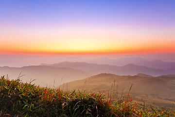 Image showing Majestic sunrise in montain landscape