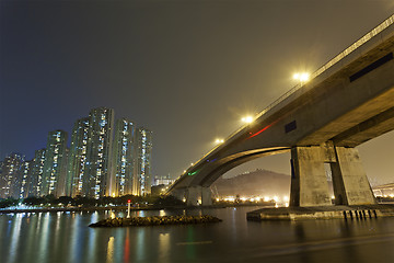 Image showing Hong Kong downtown bridge at night