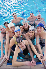 Image showing happy teen group  at swimming pool