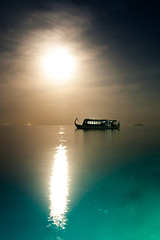 Image showing Boat and sunset, Maldives