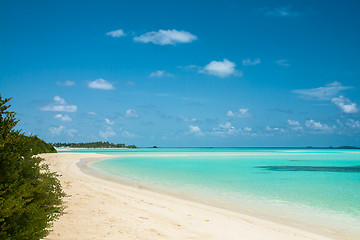 Image showing beautiful tropical landscape, blue water and white sand