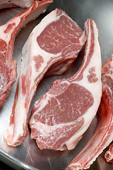 Image showing rib lamb chops frying pan