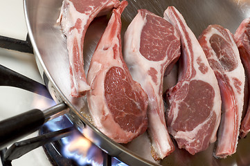 Image showing rib lamb chops frying pan