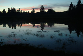 Image showing Pond landscape at sundown