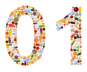 Image showing Numbers 0 and 1 made of various colorful pills