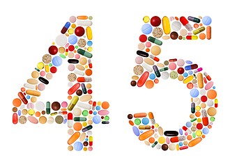 Image showing Numbers 4 and 5 made of various colorful pills