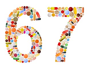 Image showing Numbers 6 and 7 made of various colorful pills