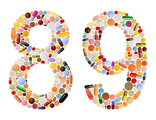 Image showing Numbers 8 and 9 made of various colorful pills