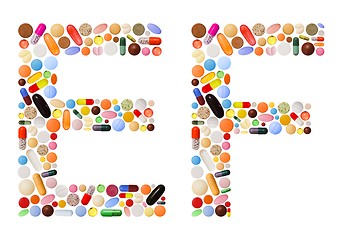 Image showing Characters E and F made of colorful pills