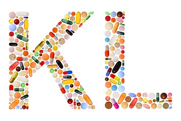 Image showing Characters K and L made of colorful pills
