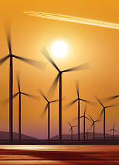 Image showing silhouette of wind turbines
