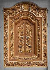 Image showing Decorated vintage wooden window. Indonesia.