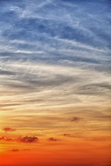 Image showing Vertical sky background with gradient from blue to orange
