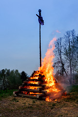 Image showing big walpurgis night fire with witch on pile