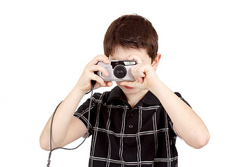 Image showing small boy photographing horizontal with digital camera