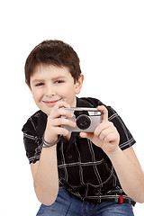 Image showing small boy photographing horizontal with digital camera