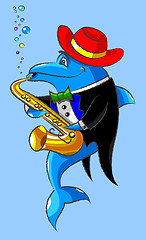 Image showing The dolphin plays a saxophone