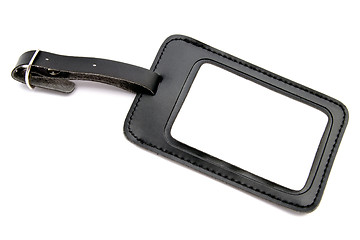 Image showing Black leather Luggage tag