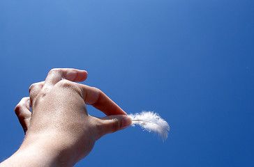 Image showing Feather and hand