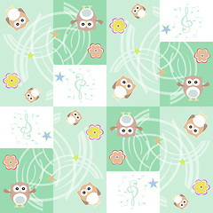 Image showing Seamless flowers and owl pattern. background