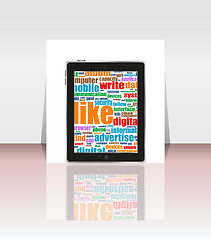 Image showing Tablet PC with social word on it. flyer or presentation