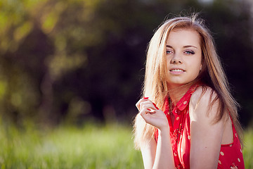 Image showing Girl on the background of spring green