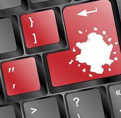 Image showing Computer keyboard with red colored enter key and blots