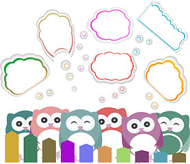 Image showing happy owl family with speech bubble