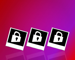 Image showing Set of empty photos and padlock on abstract white background