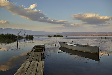 Image showing Sunset light over the lake