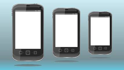 Image showing Group of black smartphones isolated on white background. 3d illustration