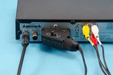 Image showing tv dvb-t receiver back side scart tulip wires plug 