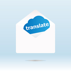 Image showing translate word on blue cloud on open envelope