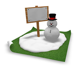 Image showing snowman and blank sign