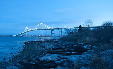 Image showing Sunset with Claiborne Pell Bridge in Background  