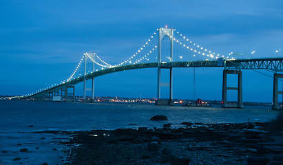 Image showing Sunset with Claiborne Pell Bridge in Background  