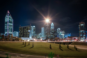 Image showing Skyline of uptown Charlotte, North Carolina at night.