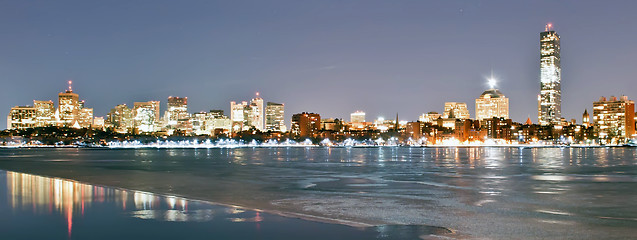 Image showing A sunset view of Boston across the Charles River from Cambridge 