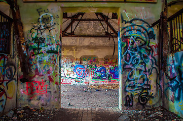 Image showing abandoned building walls full of graffiti