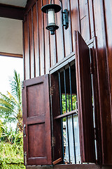 Image showing Side window porch of traditional old house