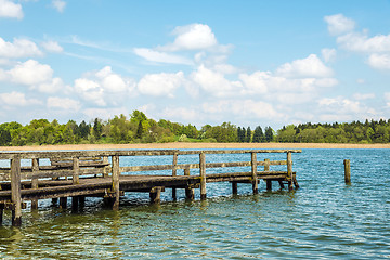 Image showing Dilapidated bathing jetty Chiemsee