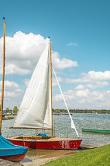 Image showing Red sport sailboat