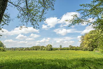 Image showing Meadows with clouds and sun