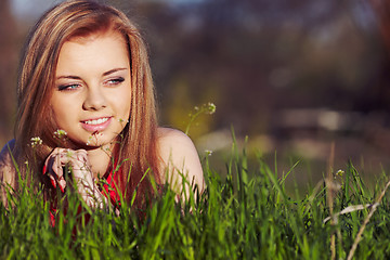 Image showing  Girl on the spring grass