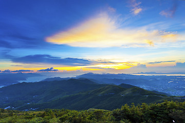 Image showing Majestic mountain sunset and sky with colorful clouds 